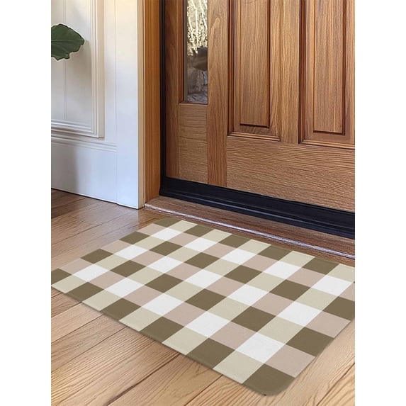 Brown Plaid Door Mat Indoor Outdoor Entrance, Non Slip Rug for Kitchen Bathroom Entryway Rug, Spring Summer Farmhouse Buffalo Checkered Washable Doormat Floor Mat 24x36 Inch