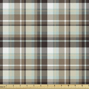 Brown Plaid Fabric by the Yard, Brown Blue Associated Print Repeating Squares and Stripes Geometric Layout, Decorative Upholstery Fabric for Chairs & Home Accents, 10 Yards, Multicolor by Ambesonne