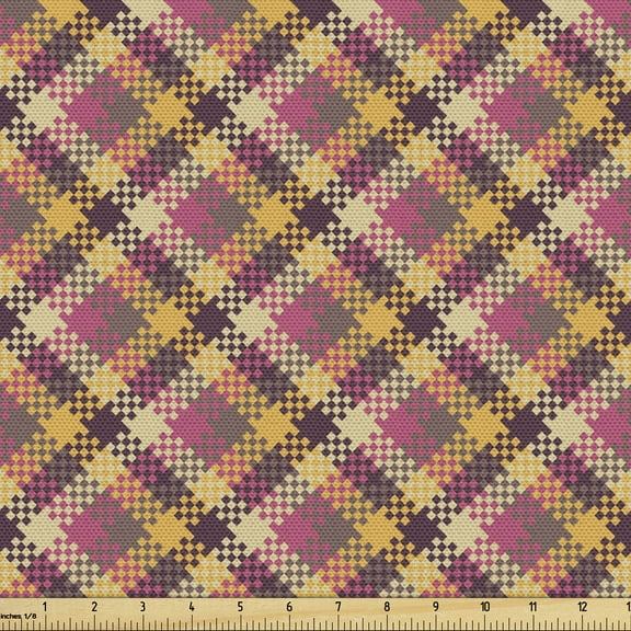 Brown Plaid Fabric by the Yard, Continuous Tartan Pattern Scottish Print Abstract Symmetrical, Decorative Upholstery Fabric for Chairs & Home Accents, 10 Yards, Multicolor by Ambesonne
