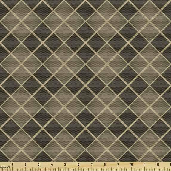 Ambesonne Brown Plaid Fabric by the Yard Upholstery, Bicolor and Geometrical, 2 Yards, Sepia Dark Taupe