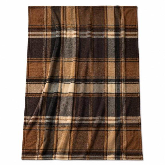 Brown Plaid Fleece Throw Blanket, Soft 280 GSM Polyester, Couch and Bed Home Decor