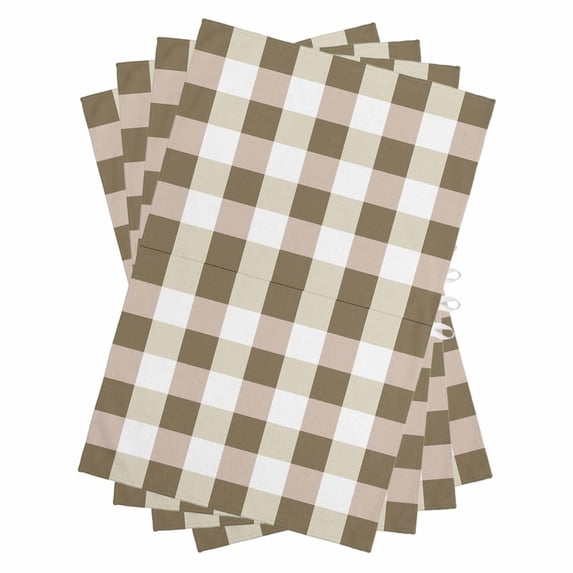 Brown Plaid Kitchen Towels Set of 4, Water Absorbent Dish Towel, Spring Summer Farmhouse Buffalo Checkered Decorative Hand Towels - Quick Drying Cloth for Cooking Baking, 18x28 Inch