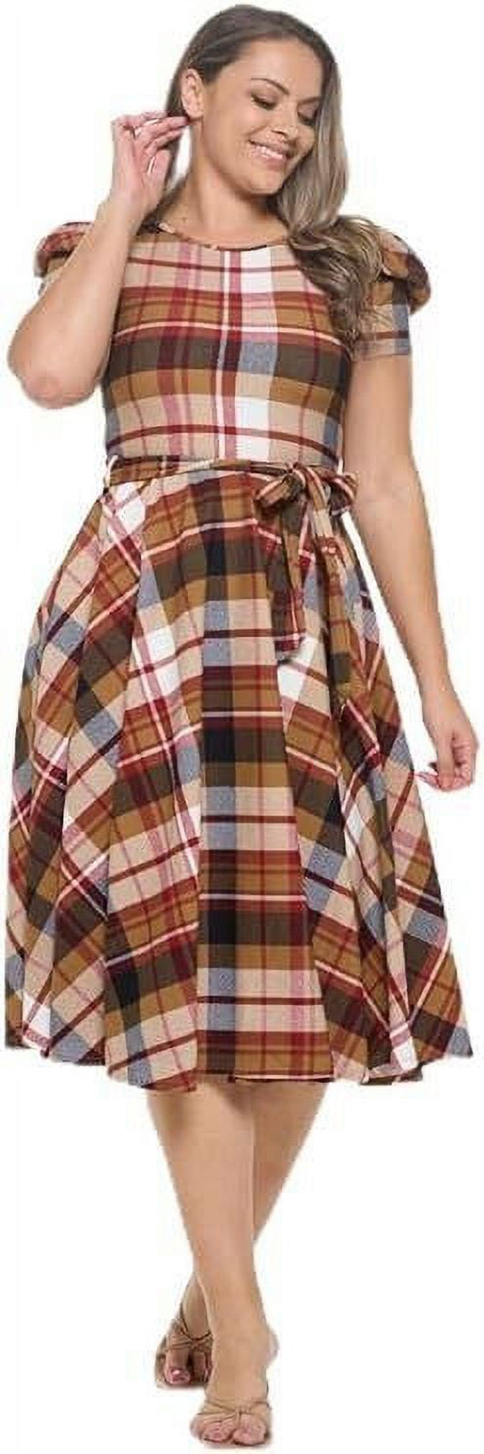 Brown Plaid Large-X-large Size Women's Short Puff Sleeve Midi Plaid  Cocktail Flare Tea Party, Formal and Casual Dresses - Walmart.com