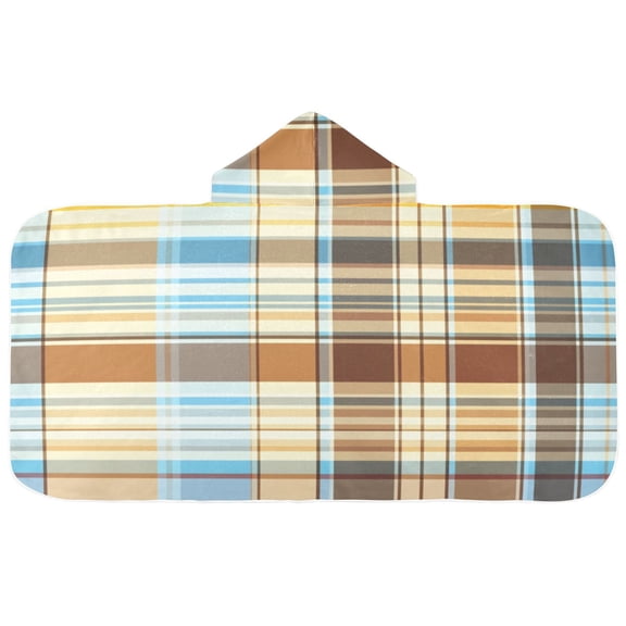 Brown Plaid Pattern Hooded Beach Towel Kids Bath Towels Quick Dry for Pool Swiming 50" x 23.5" Microfiber Soft Bathrobe
