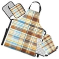 thumbnail image 1 of Brown Plaid Pattern Oven Mitts and Pot Holders with Chef Apron Set 5 Pcs Kitchen Cooking Set, 1 of 6