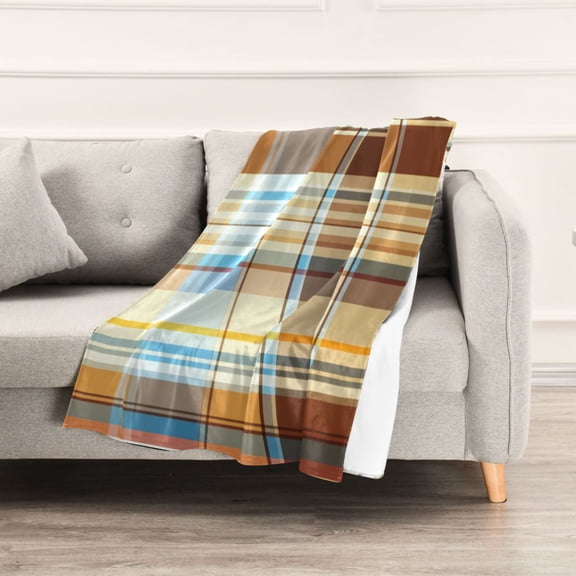 Brown Plaid Pattern Throw Blanket 60" x 90" Soft and Warm Blankets for Couch Sofa and Bed