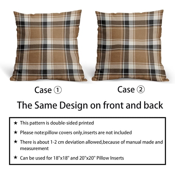 Brown Plaid Pillow Covers 16x16 Inch Brown Black Beige Buffalo Plaid Tartan Pattern Decorative Throw Pillow Cases Set of 2 Farmhouse Holiday Cushion Cases Sofa Couch Bed Decor, EA240520006