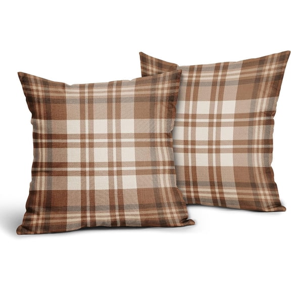 Brown Plaid Pillow Covers 16x16 Set of 2 Grey Cream Buffalo Plaid Tartan Print Winter Decorative Outdoor Pillowcases Farmhouse Rustic Throw Cushion Case Decor for Home Couch Sofa Bed