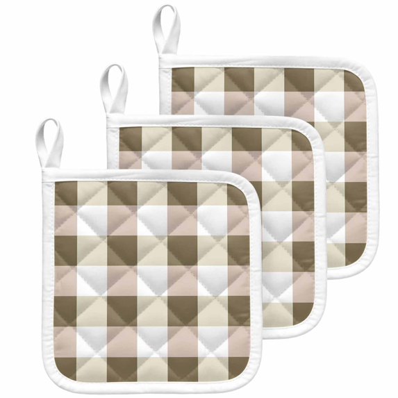 Brown Plaid Pot Holders for Kitchen Heatproof Potholder, 3 Pack Spring Summer Farmhouse Buffalo Checkered Hot Pads Multipurpose Oven Pads Cloth Potholders Trivet for Cooking Baking