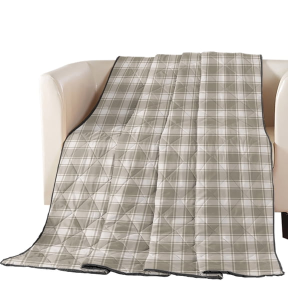 Brown Plaid Quilted Comforters Cooling Blanket Oversized King Size, Country Rustic Farmhouse Classic Minimalist Checkered Cold Comfort for Hot Sleepers Lightweight Air Conditioning Quilt Blanket