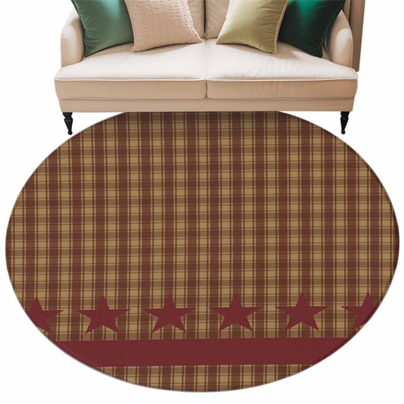 Brown Plaid Round Rug 7ft Washable Circle Rugs Non Slip Modern ...