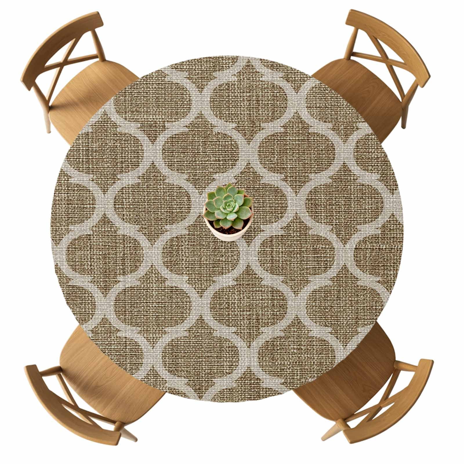 Brown Plaid Round Table Cover, Retro Country Moroccan National ...