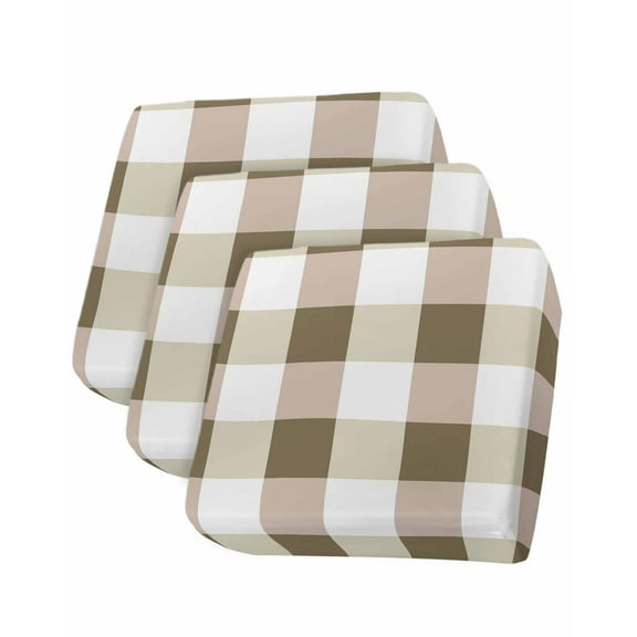 Brown Plaid Sofa Couch Cushion Covers Washable, Removable Stretchable Sectional Couch Covers,Spring Summer Farmhouse Buffalo Checkered Slipcovers for L & T Shape Sofa Furniture Protector S Size 3 pcs