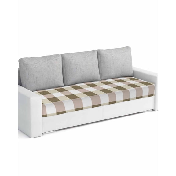 Brown Plaid Sofa Couch Cushion Covers Washable, Removable Stretchable Sectional Couch Covers, Spring Summer Farmhouse Buffalo Checkered Slipcovers for L & T Shape Sofa Furniture Protector L Size 1 pc