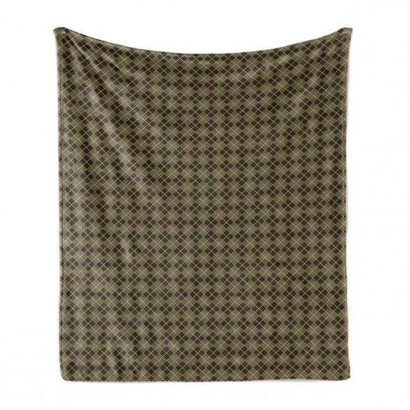 Brown Plaid Soft Flannel Fleece Throw Blanket, Geometrical Pattern of Squares in Bicolor Continuous, Cozy Plush for Indoor and Outdoor Use, 50" x 70", Sepia Dark Taupe, by Ambesonne