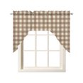 thumbnail image 1 of Brown Plaid Swag Curtains for Kitchen Gingham Checked Minimalist Modern Valances for Windows Rod Pocket Small Window Treatment Short Topper for Cafe Bedroom Bathroom Living Room Decor 56x36 Inch, 1 of 6