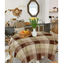 Brown Plaid Tablecloth Waterproof Tablecloths, Farmhouse Rustic Beige Checkered Table Cloth Dining Table Cover Cloth for Kitchen Party Outdoor Tabletop Decor, Square Tablecloth 52x52 Inch