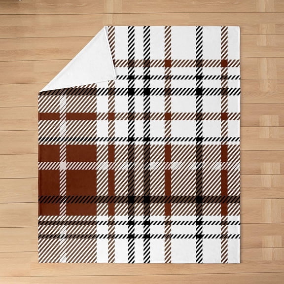 Brown Plaid Throw Blanket for Couch and Bed Flannel Fleece Soft Warm Fuzzy Blanket