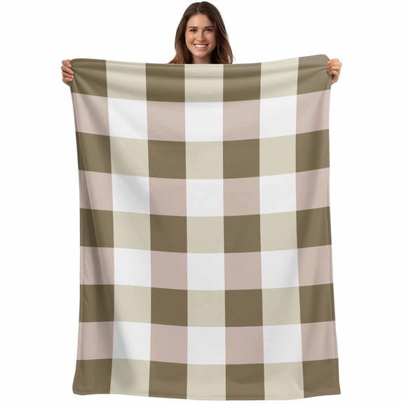 Brown Plaid Throw Blankets, Farmhouse Checkerd Pattern Soft Fleece Blanket Decorative for Home Sofa Couch Chair Living Bedroom, 50x60 inches,