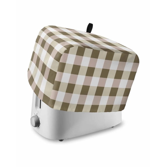 Brown Plaid Toaster Cover 2 Slice, Spring Summer Farmhouse Buffalo Checkered Dustproof Bread Machine Oven Cover with Storage Pockets, Fits Most Kitchen Toasters Protector
