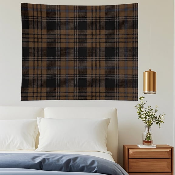 Brown Plaid Wall Tapestry 50"x60" Lightweight, Wrinkle-Resistant Hanging Blanket for Bedroom Living Room Decor