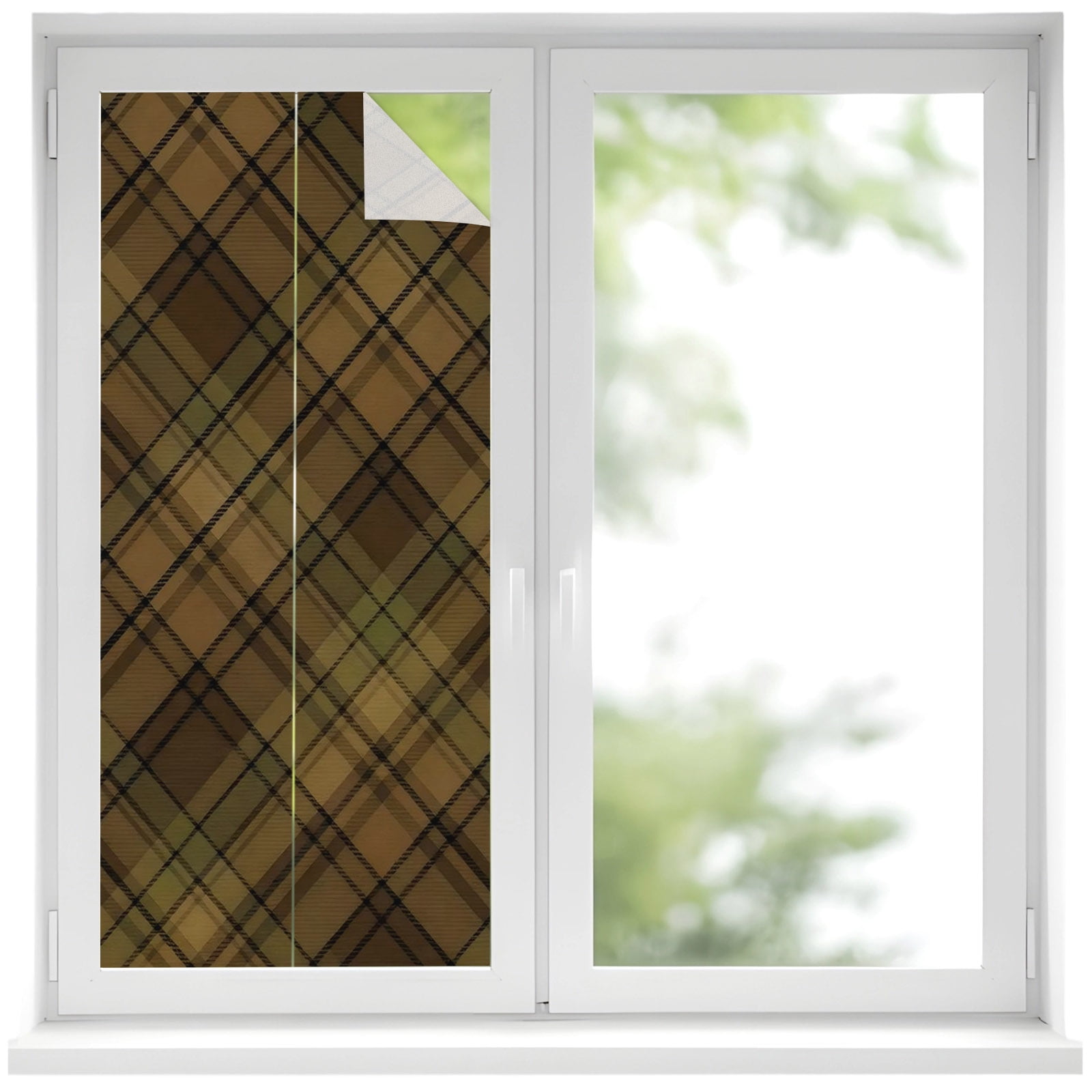 Brown Plaid Window Privacy Film, Rustic Farmhouse Abstract Frosted ...