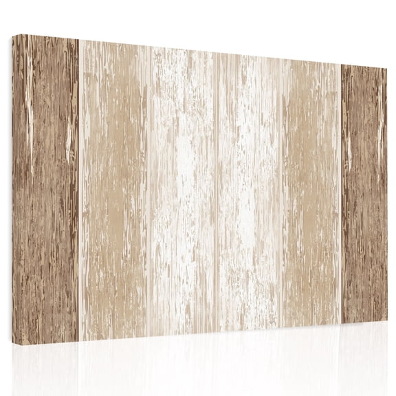 Brown Planks Canvas Print Wall Art, Farmhouse Vertical Wood Grain Wall Decor Modern Artwork Paintings Pictures for Living Room Framed and Stretched Ready to Hang 24" x 32"