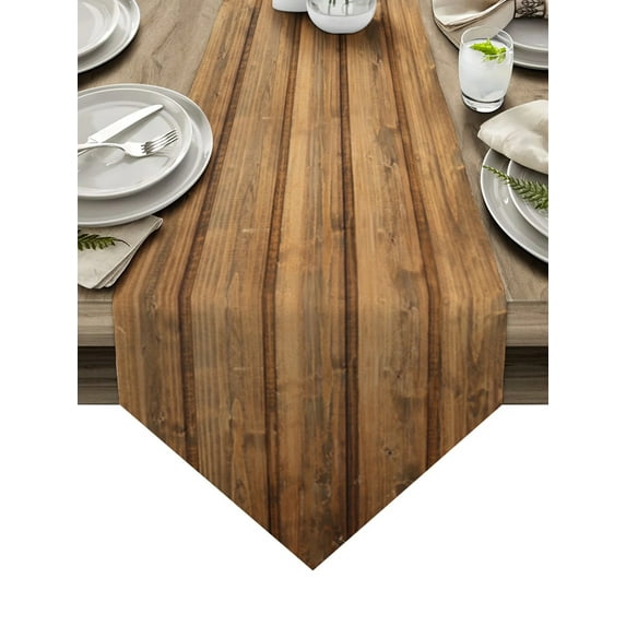 Brown Planks Retro Wood Grain Table Runner Tablecloth Placemat Table Mat For Home Textile Wedding Party Decoration Supplies