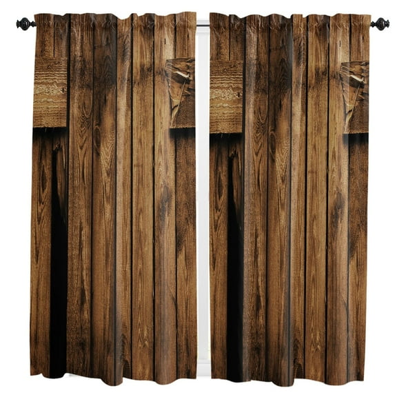 Brown Planks Retro Wood Grain Window Curtains for Living Room the Bedroom Home Interior Room Decoration Drapes Kitchen Curtains