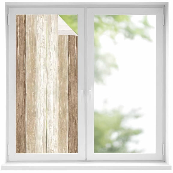 Brown Planks Window Privacy Film Farmhouse Vertical Wood Grain Decorative Glass Window Film UV Blocking Static Cling Non-Adhesive Sticker Covering for Home Door 17.7 x 39.3 inches
