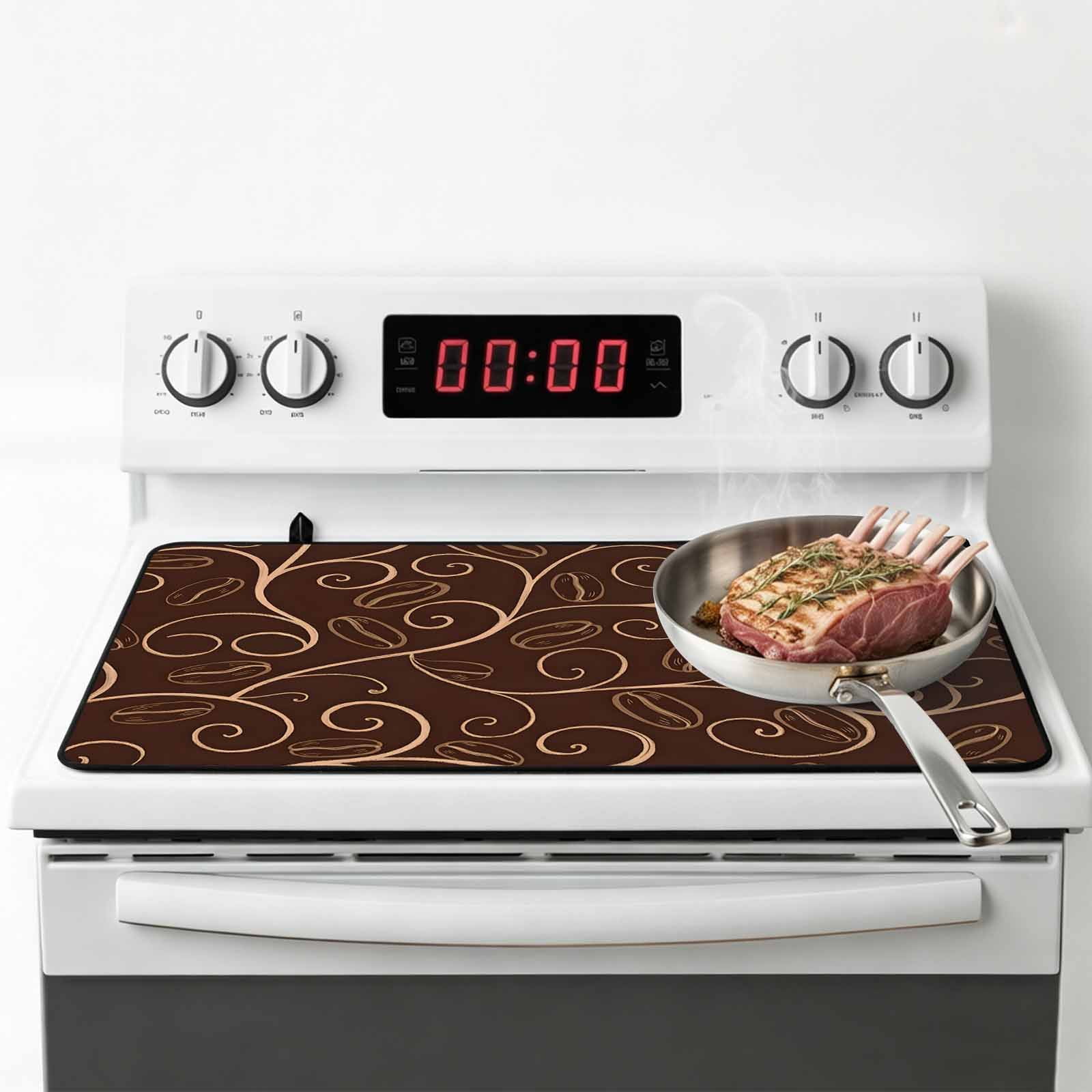 Brown Plants Stove Top Cover for Electric Stove, Heat-proof & Non Slip Glass Top Stove Cover Protector, Farmhouse Rustic Farm Leaves Branches Kitchen Flat Cooktop Rubber Mat 24x21 Inches