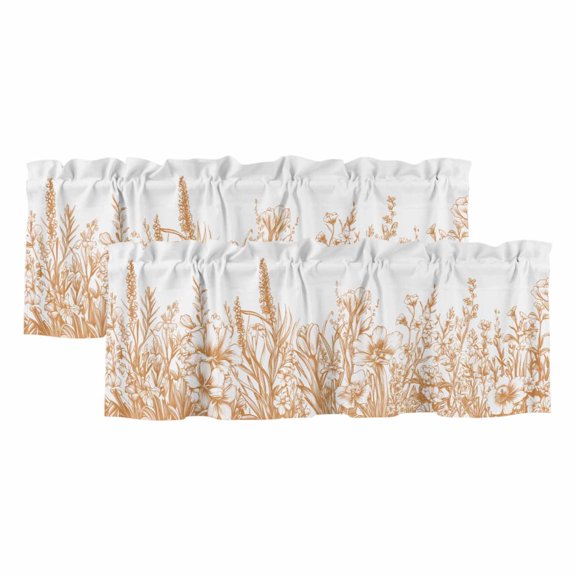 Brown Plants Valances for Windows, Decorative Rod Pocket Window Valance Curtains, Lavender Floral Spring Wildflower White Short Curtain Drapes for Kitchen/Living Room, 2 Panels, 42" W x 12" L