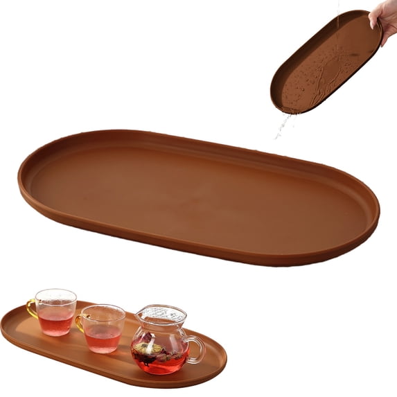 Brown Plastic Fast Food Tray Rectangular Serving Tray Non Slip Food Service Cafeteria Tray Stackable Restaurant Kitchen Snack Tray for Indoor Dining 9.5x5.1 In