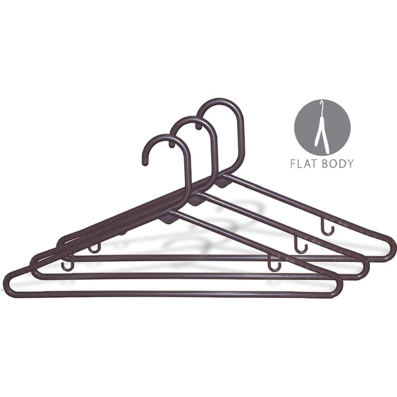 Brown Plastic Tubular Top Hanger with Fixed Bar, Box of 144, Space Saving Tube Hangers with Hooks for Hanging Straps