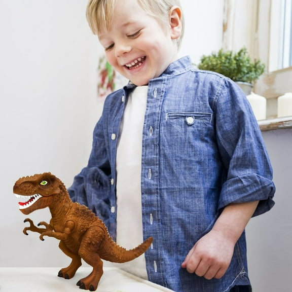 Brown Plastic Walking Dinosaur Toy For Children Simulation Call Sound Effect Led Light Action Figure Realistic Roaring Brown Color