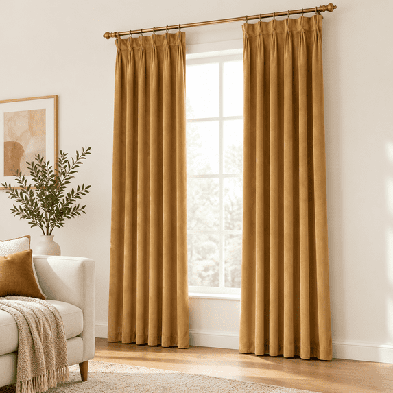 Brown Pleated Curta100 Inches Long 2 Panels Set Thermalulated Triple ...