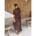 thumbnail image 1 of Brown Plus Size Elegant Sheer Mesh Ruched Maxi Dress With Cowl Neck And Puff Sleeves, 1 of 8