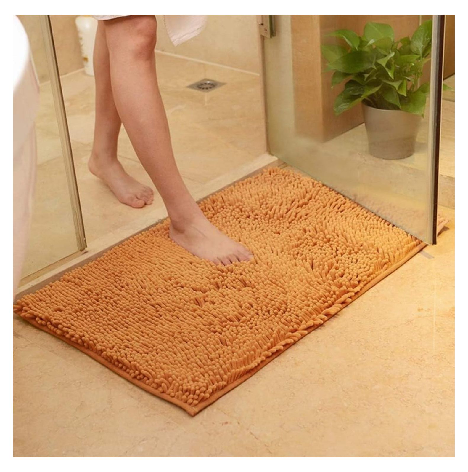 Brown Plush Chenille Bath Rug NonSlip Thick Bathroom Rug Washable