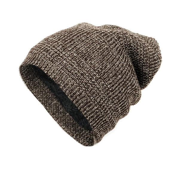 Brown Plush Fleece Lined Men's Cap -Slouchy Oversized Baggy Winter Beanie Hat
