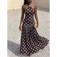 thumbnail image 1 of Brown Polka Dot Halter Maxi Dress For Women With Gold Buckle, 1 of 6