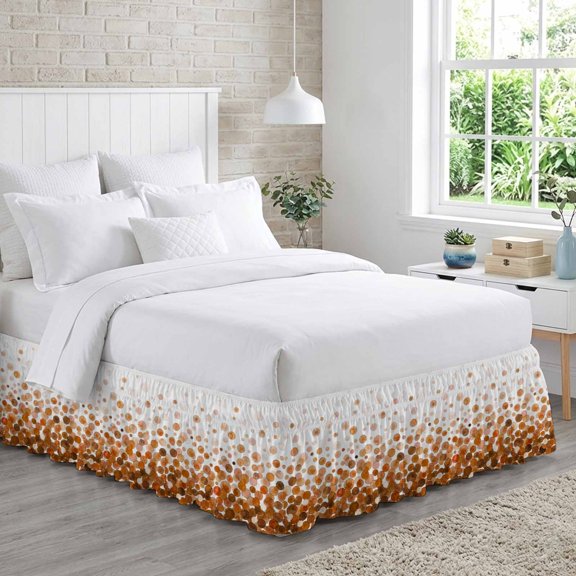 Brown Polka Dots Bed Skirt California King Size 18 Inch Drop, Watercolor Abstract Art Gradients Adjustable Elastic Dust Ruffles Bedskirt Wrap Around Pleated Mattress Frame Cover