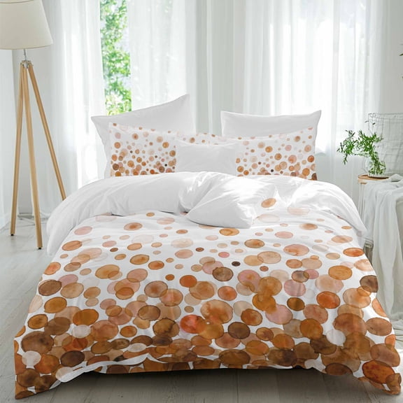 Brown Polka Dots Comforter Set Queen Size, Watercolor Abstract Art Gradients Soft Bedding Set for Man Woman, 4 Pieces Duvet Cover Set with Fitted Sheet, 2 Pillowcases