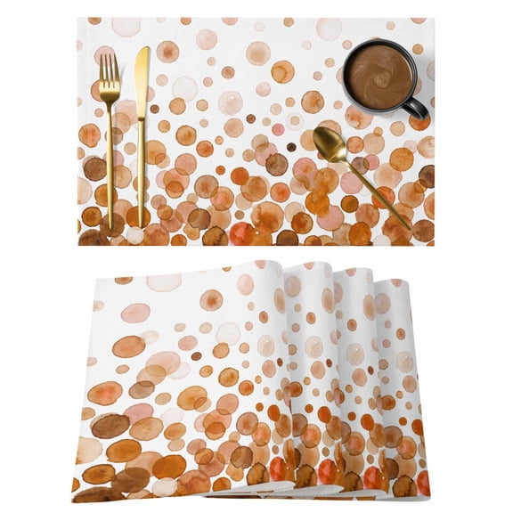 Brown Polka Dots Cotton Linen Placemats Set of 2, Watercolor Abstract Art Gradients Washable Table Place Mats Heat Insulating Placemat for Dining Room Kitchen Daily Use 13 x 19 Inch