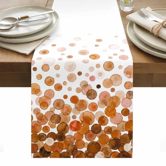 Brown Polka Dots Cotton Linen Table Runner Watercolor Abstract Art Gradients Dining Table Runners for Home Decor Party Dining Room Restaurant Kitchen Party 13" x 36"