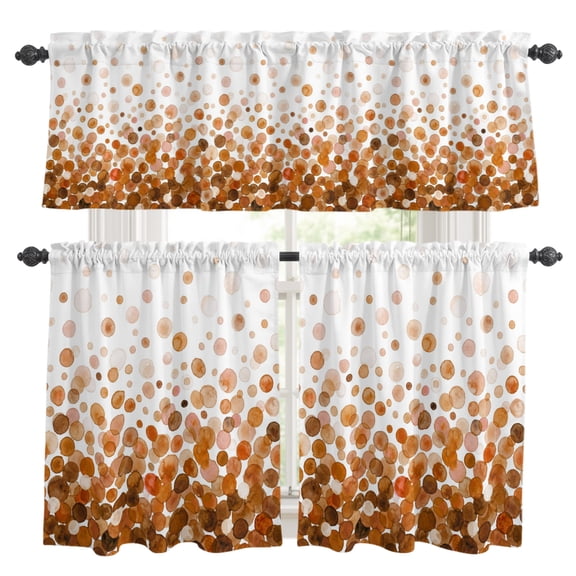 Brown Polka Dots Kitchen Curtains Set for Windows, Watercolor Abstract Art Gradients Curtains Valance and Tier 3 Piece Set Small Drapes 24 Inch Length for Kitchen Bedroom Decor