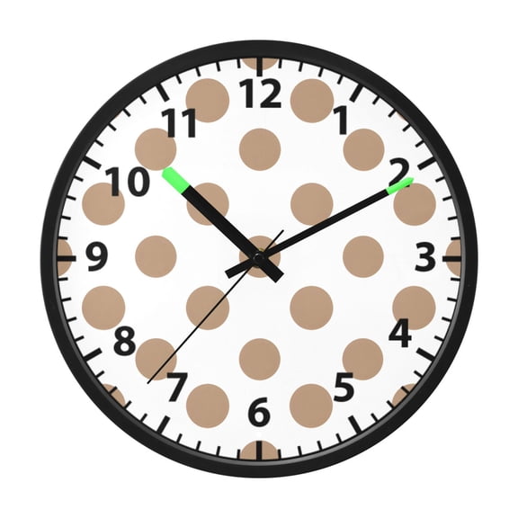 Brown Polka Dots Pattern Wall Clock 12 Inch Voice Activated Night Light Silent Non Ticking