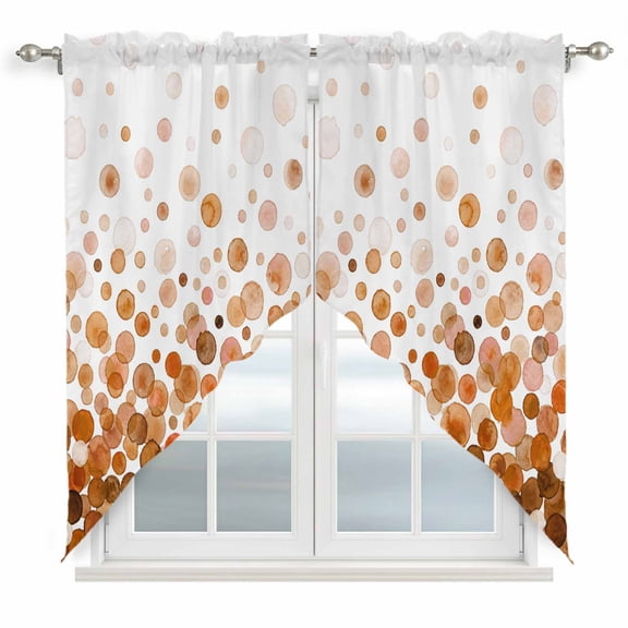 Brown Polka Dots Swag Curtain Valance for Window 2 Panels Watercolor Abstract Art Gradients Rod Pocket Small Window Swag Valances for Kitchen Bedroom Bathroom 36" W x 36" L