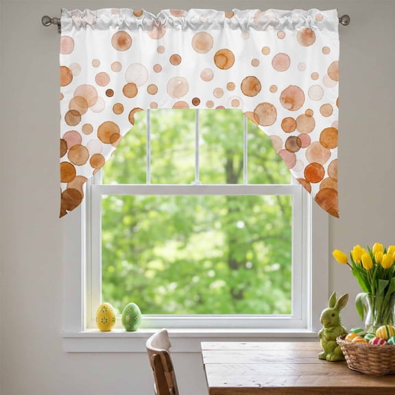 Brown Polka Dots Swag Valances for Kitchen Window, Watercolor Abstract Art Gradients Small Swag Valances Rod Pocket Curtain Drapes Window Treatment for Bedroom Bathroom, 56x36 Inch
