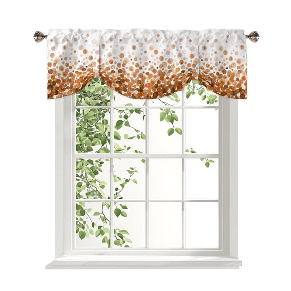 Brown Polka Dots Tie Up Valances Curtain, Watercolor Abstract Art Gradients Adjustable Rod Pocket Window Treatment Short Tie Up Curtains Valances for Kitchen Living Room Bathroom 54x18 Inches