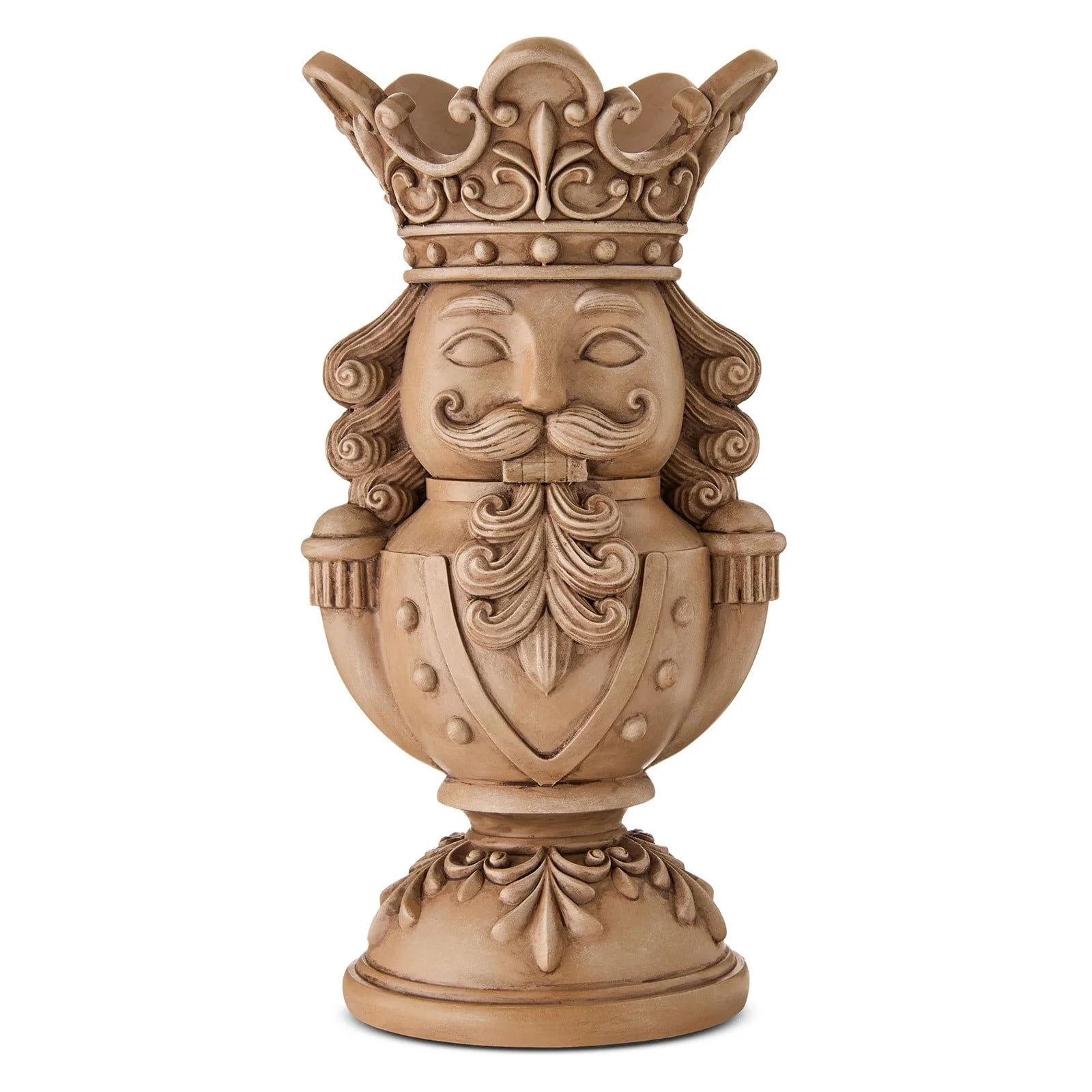 Brown Polyresin Nutcracker Christmas Pillar Candle Holder, Vintage Christmas Tabletop Decor, Decorative Candle Stand for Mantel, Table, Shelf, 9"